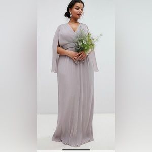 TFNC Plus Pleated Wrap Front Maxi Bridesmaid Dress with Cape Detail